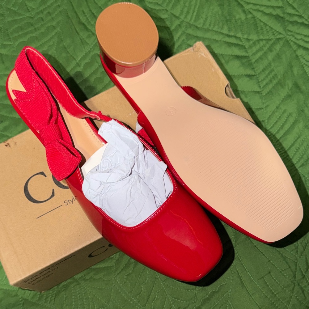 Red Slingback payment flat  Heels with bow detail